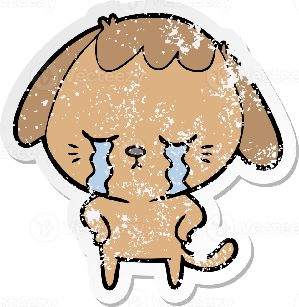 distressed sticker of a cute puppy crying cartoon png