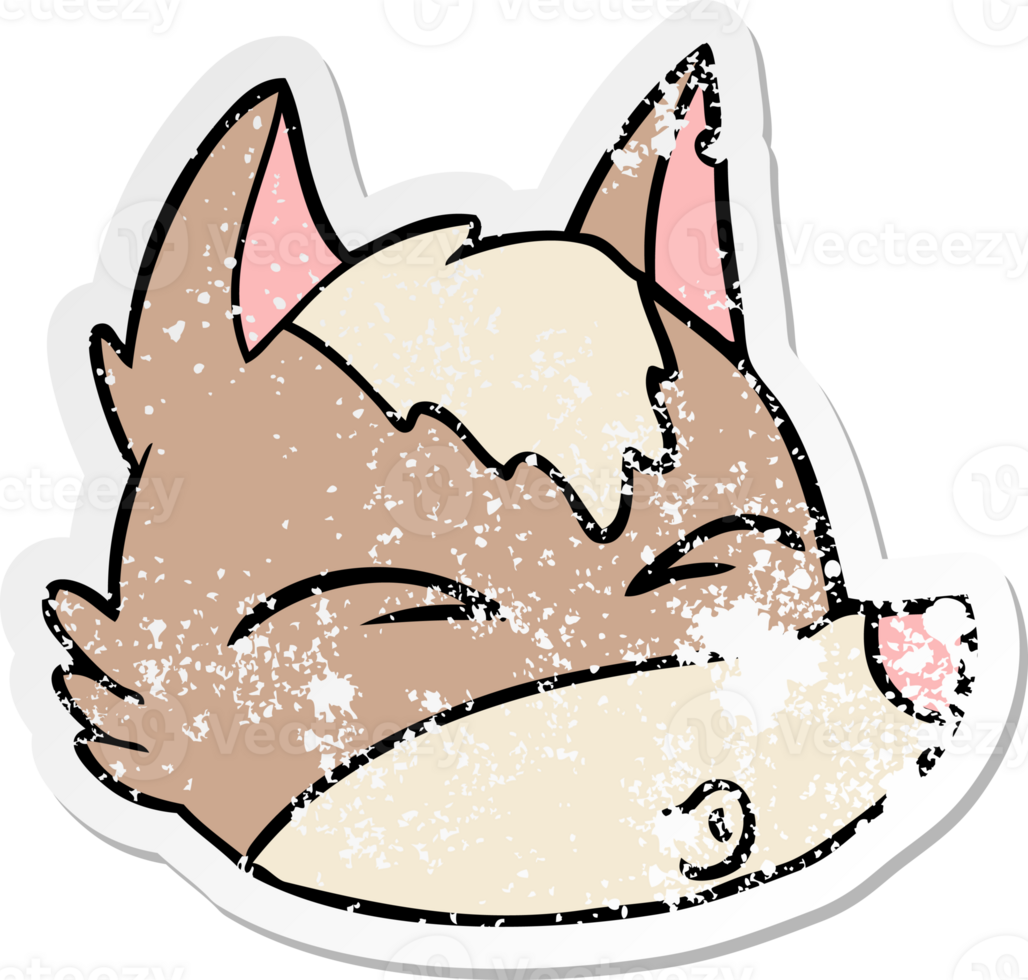 distressed sticker of a cartoon wolf face whistling png