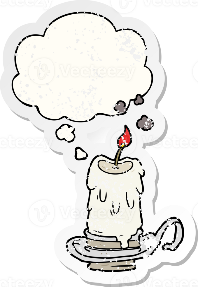 cartoon spooky candle with thought bubble as a distressed worn sticker png