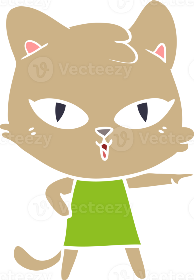 flat color style cartoon cat in dress pointing png