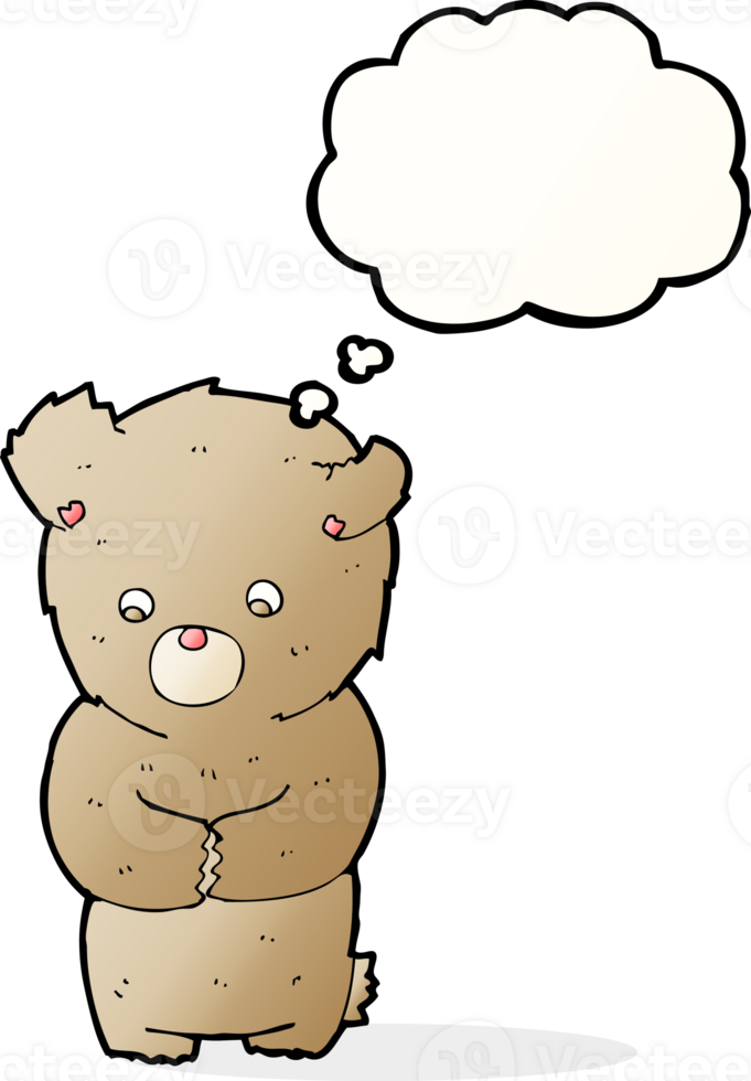 cartoon shy teddy bear with thought bubble png