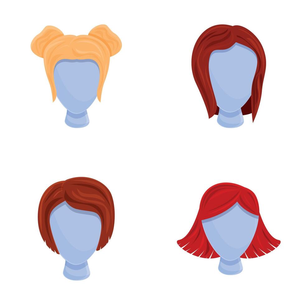 mujer peinado íconos conjunto dibujos animados vector. varios tipo de hembra pelo estilo vector
