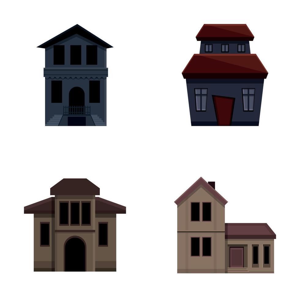 Abandoned house icons set cartoon vector. Various dwelling in bad condition vector