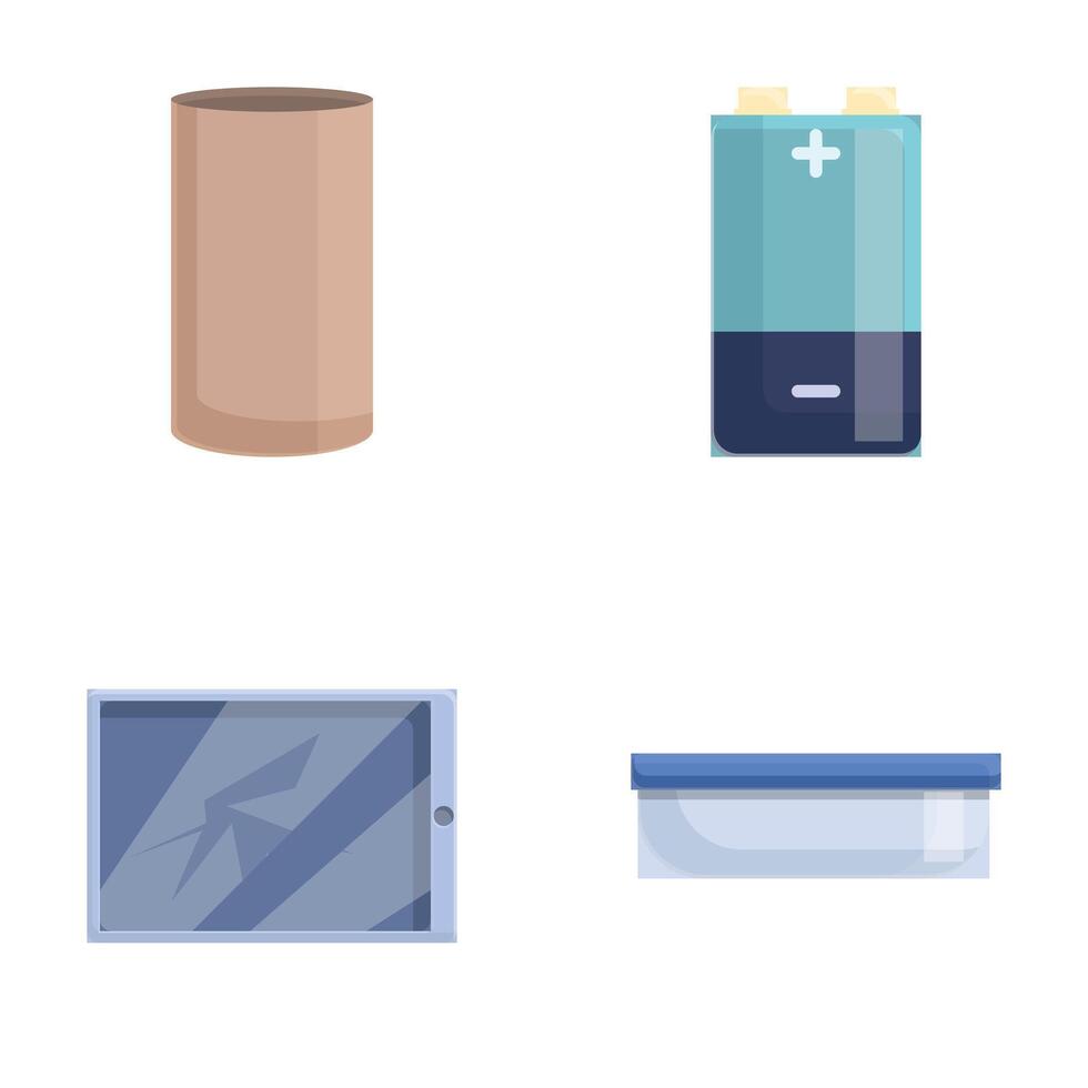 Technical garbage icons set cartoon vector. Old home appliance vector