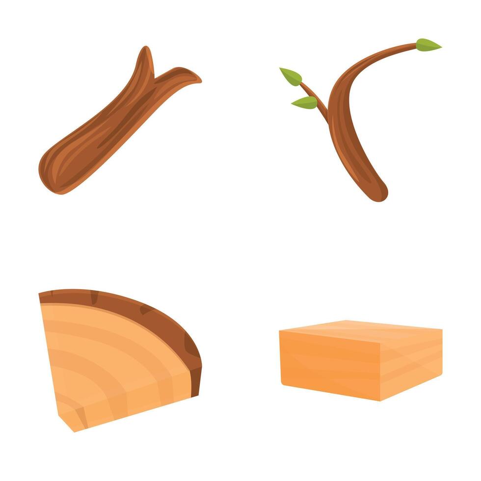 Tree trunk icons set cartoon vector. Natural lumber carpentry material vector