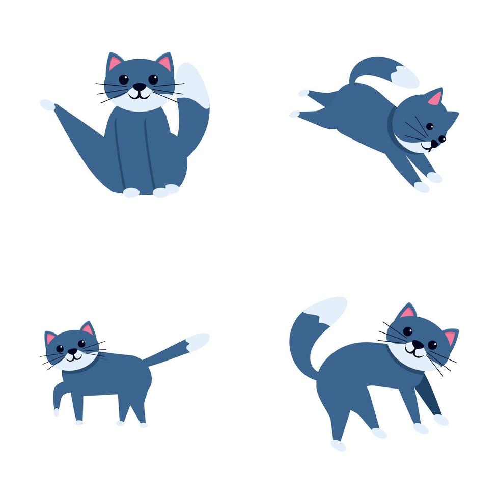 Funny cat icons set cartoon vector. Various cute cartoon cat vector