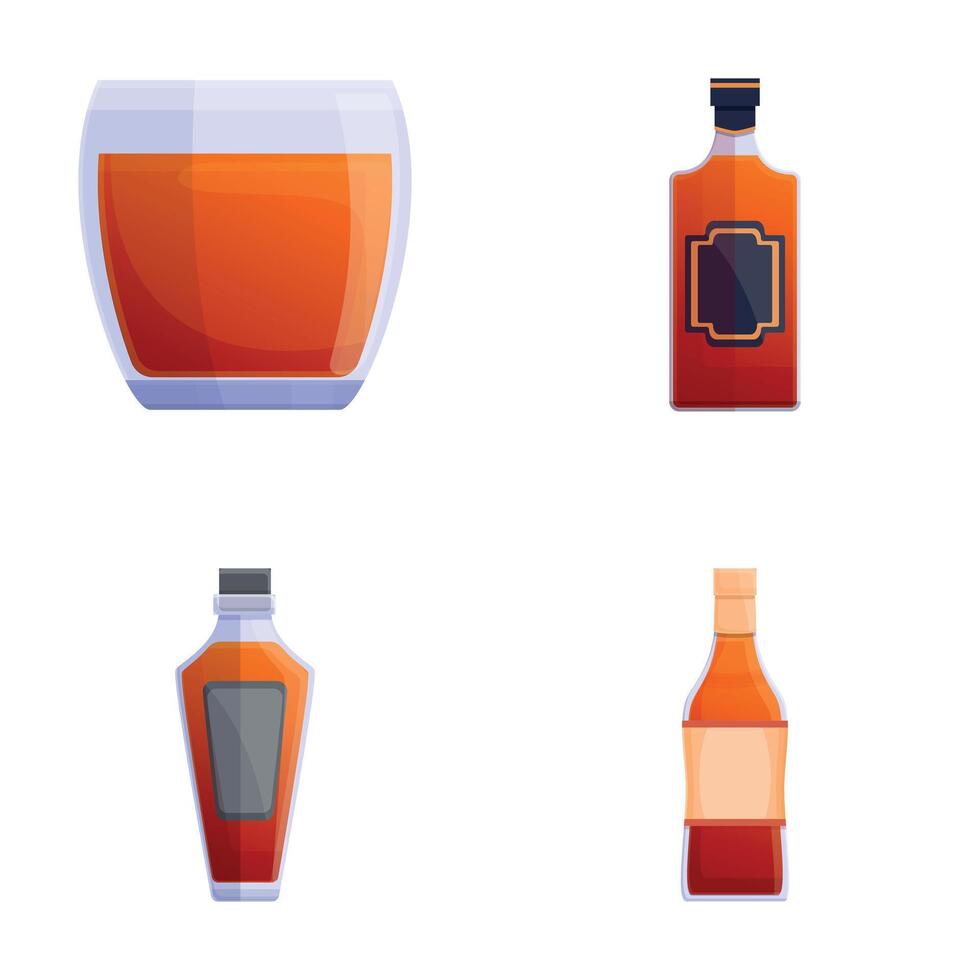 Whiskey icons set cartoon vector. Various alcoholic beverage vector