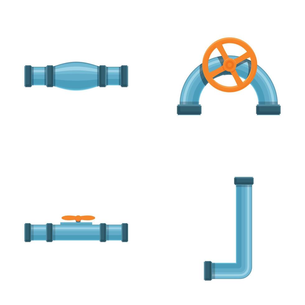 Pipe icons set cartoon vector. Pipeline part valve and plumbing vector