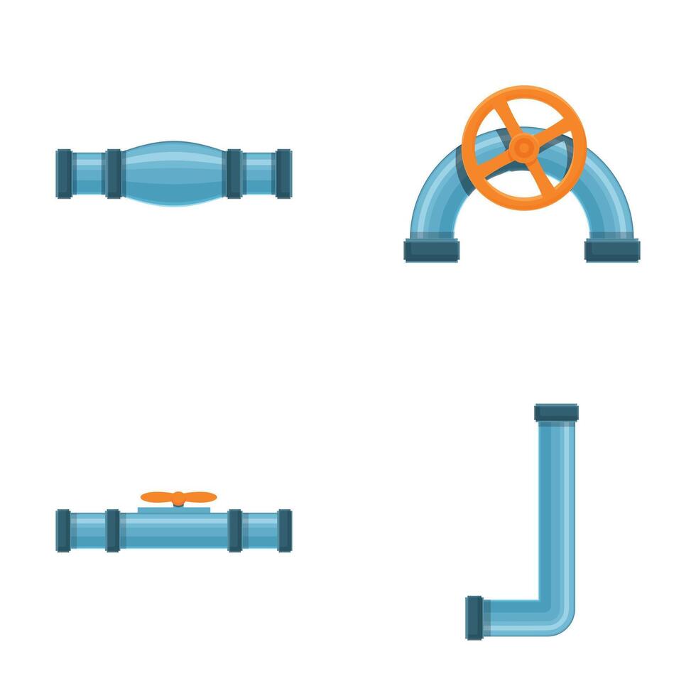 Pipe icons set cartoon vector. Pipeline part valve and plumbing vector