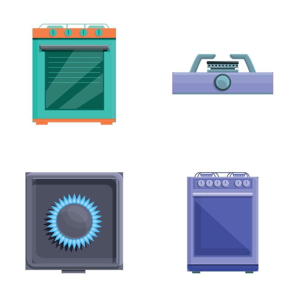 Gas stove icons set cartoon vector. Various type of gas furnace vector