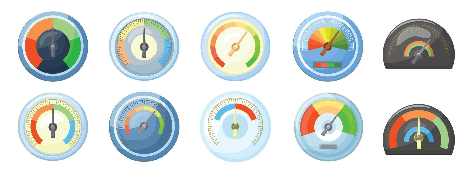 barómetro íconos conjunto dibujos animados vector. clima controlar vector