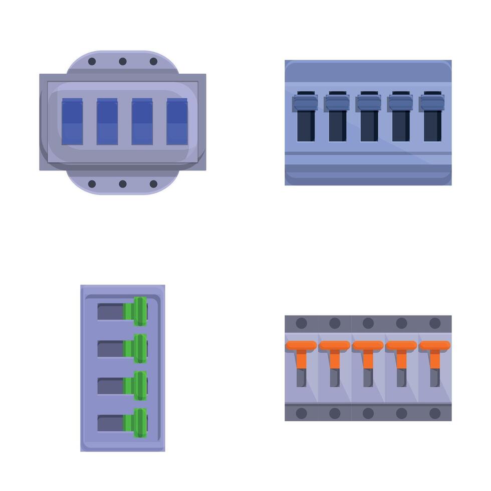 Breaker switch icons set cartoon vector. Electric breaker switchbox vector