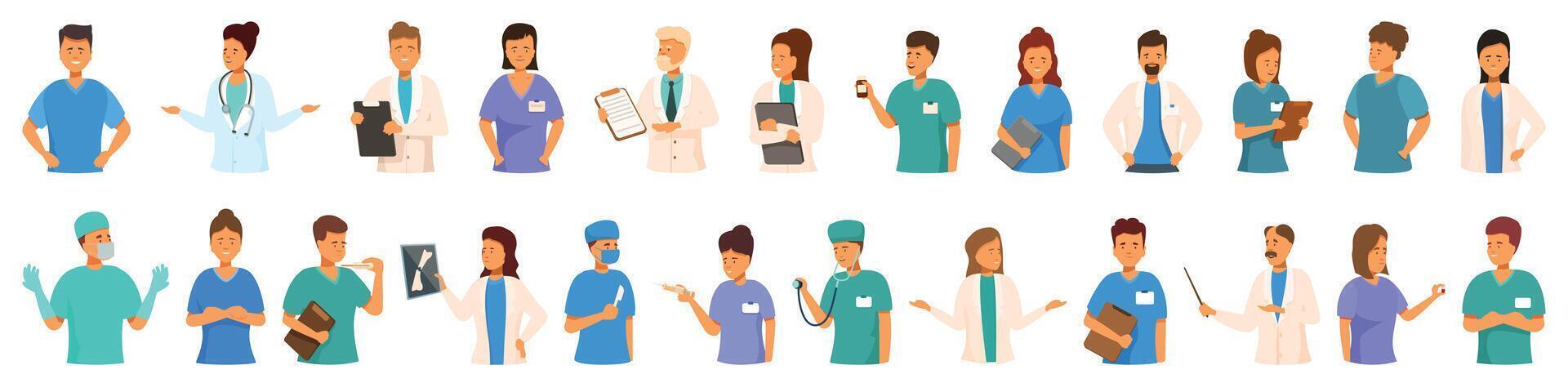 Medic student icons set cartoon vector. Hospital nurse character vector