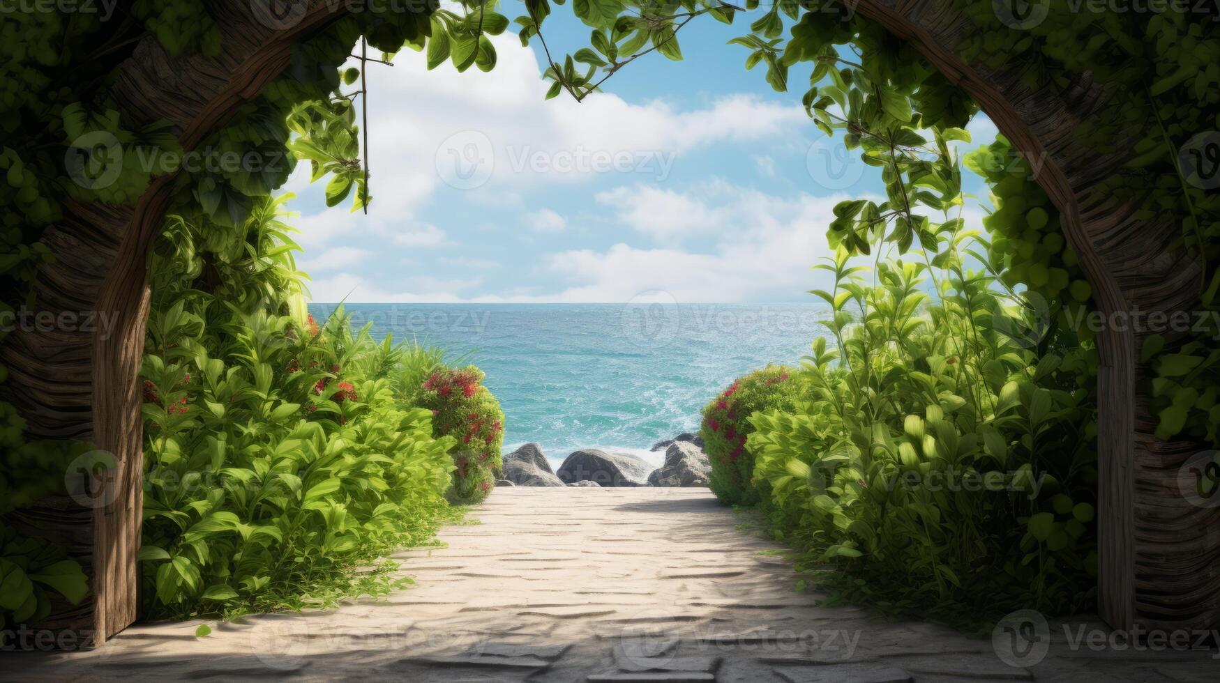 AI generated Pathway Leading to Beautiful Sunny Beach photo