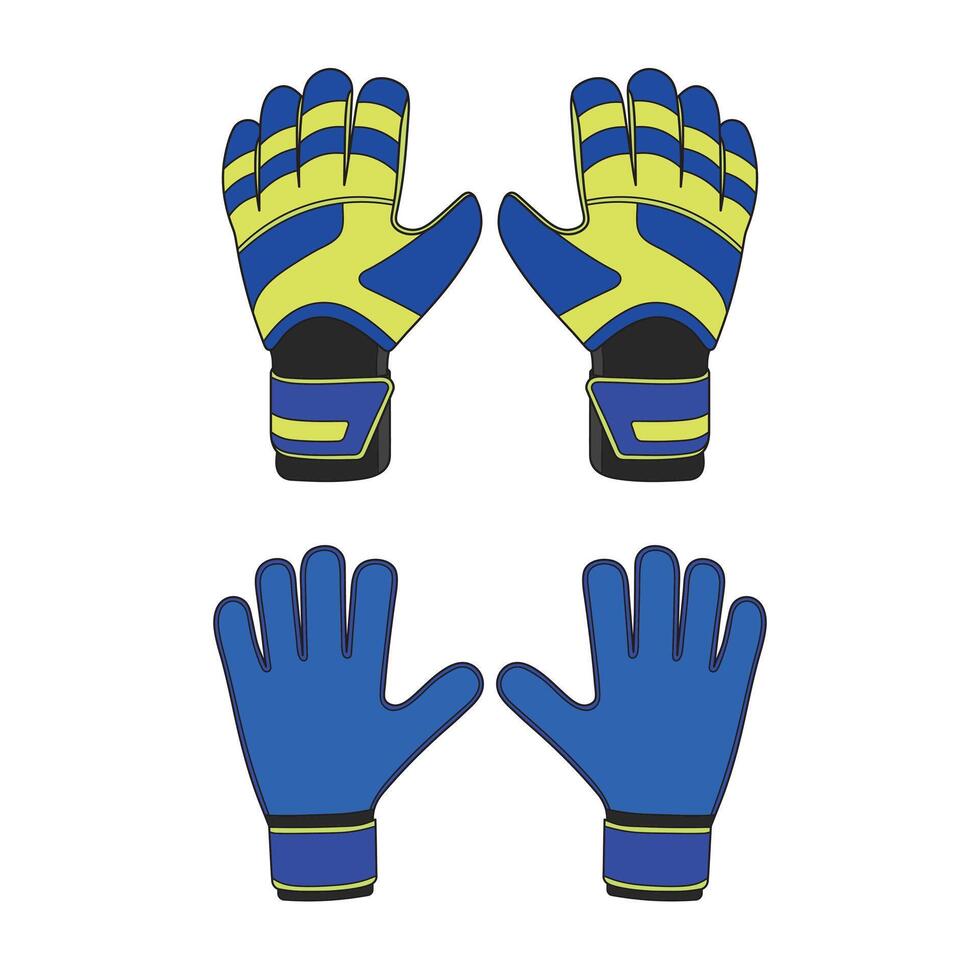 Kids drawing Cartoon Vector illustration set of goalkeeper gloves front and back icon Isolated on White Background
