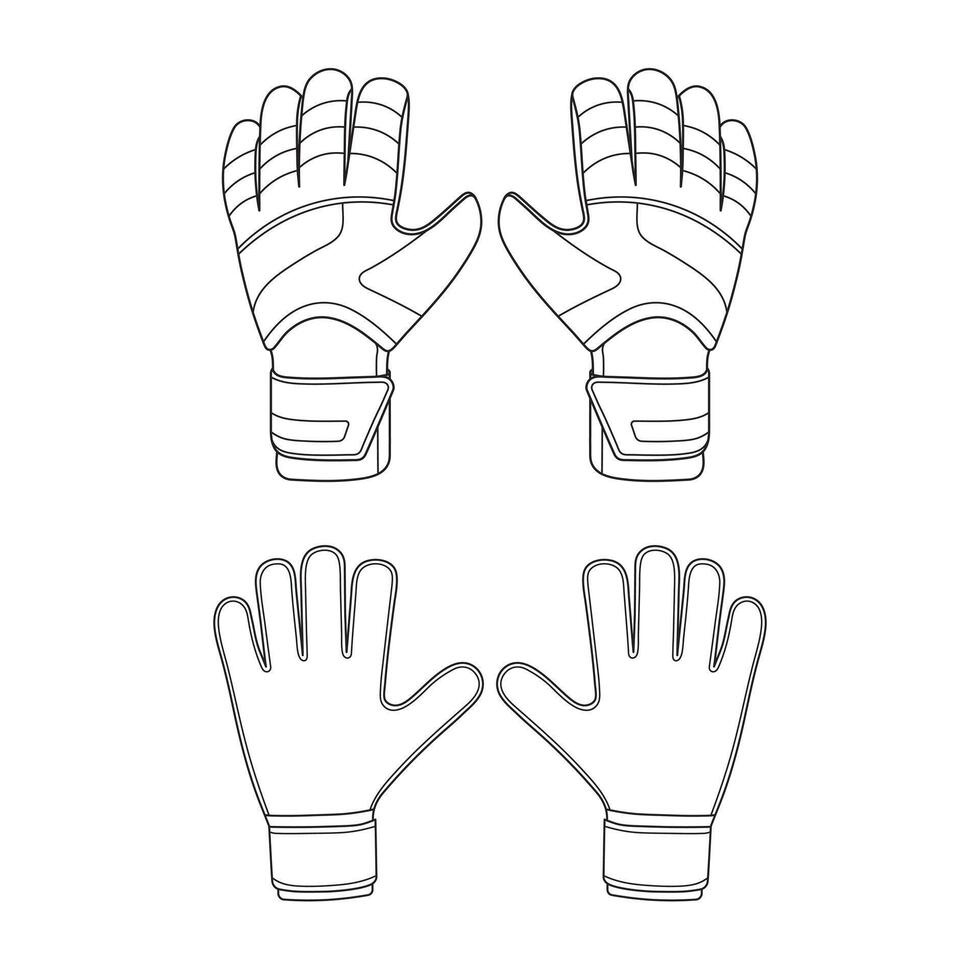 Hand drawn Kids drawing Cartoon Vector illustration set of goalkeeper gloves front and back icon Isolated on White Background
