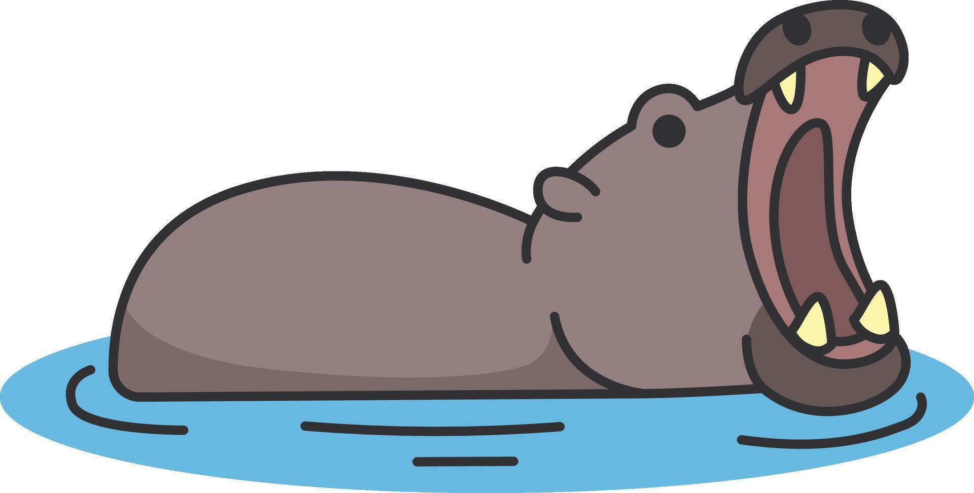 Hippopotamus in water with open mouth. Vector illustration.