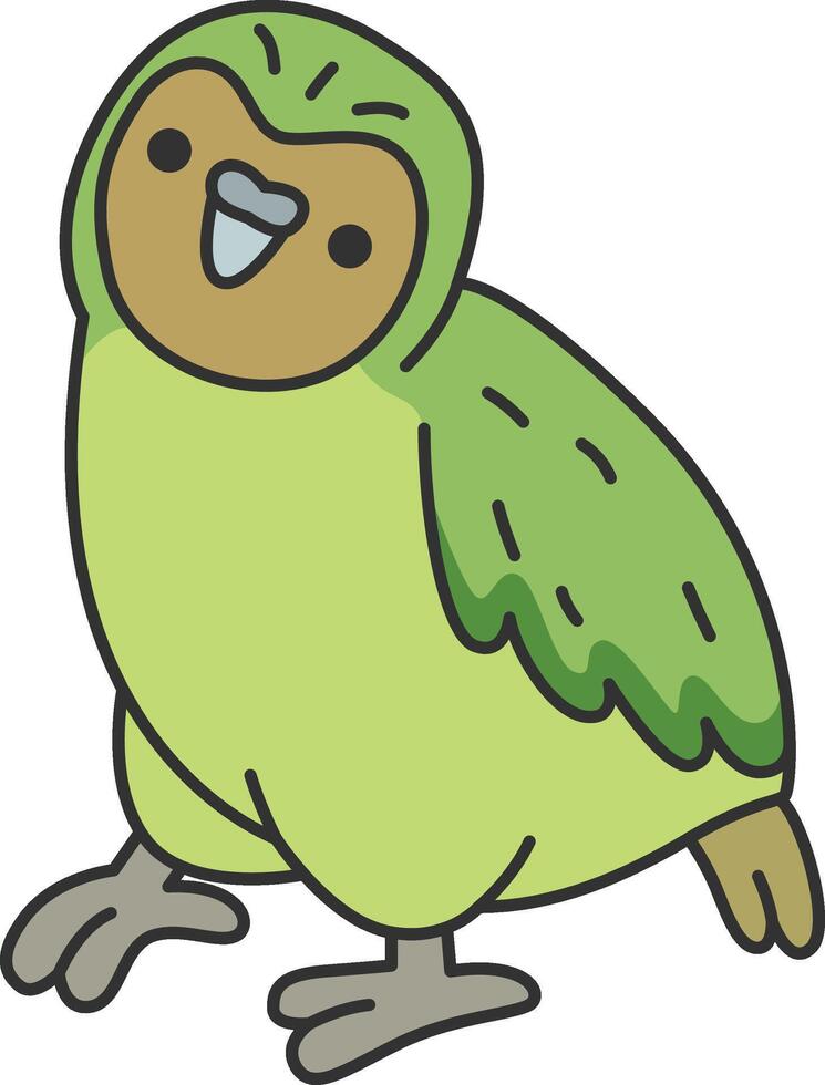 Kakapo Parrot. Vector illustration in doodle style on white background