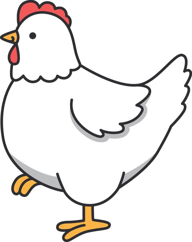 Chicken isolated on white background. Cute cartoon chicken. Vector illustration.