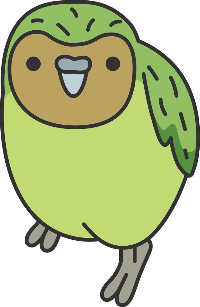 Kakapo Parrot. Vector illustration in doodle style on white background