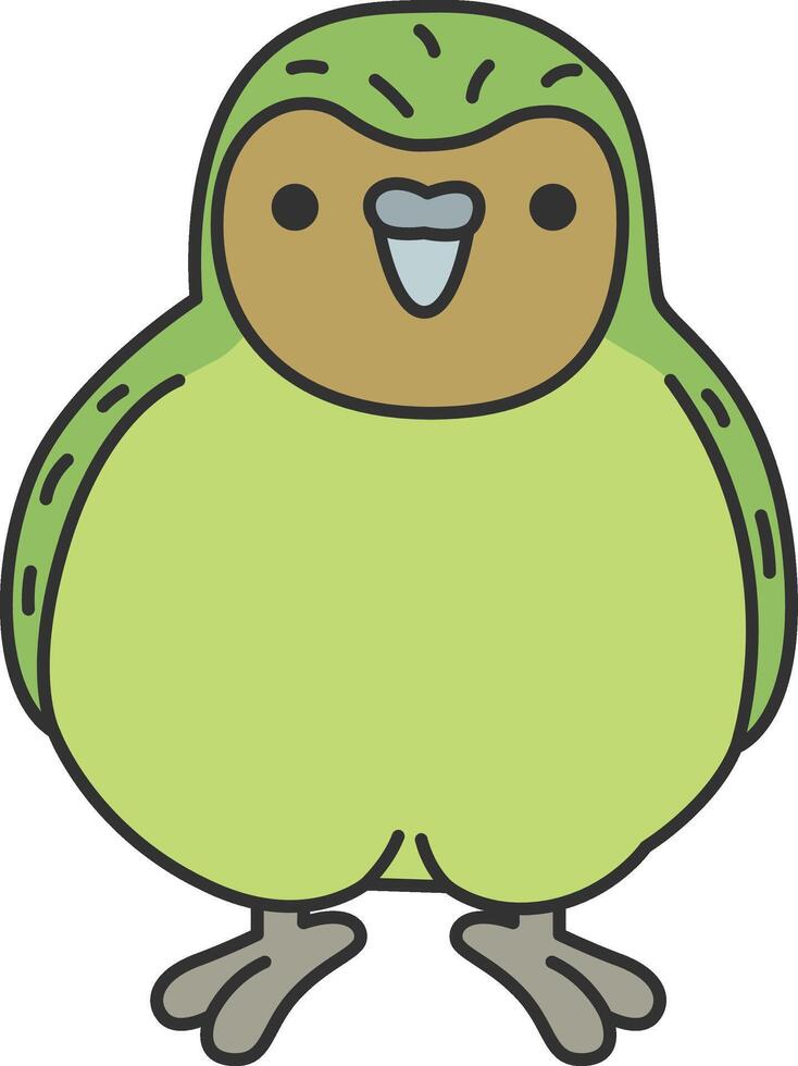 Kakapo Parrot. Vector illustration in doodle style on white background