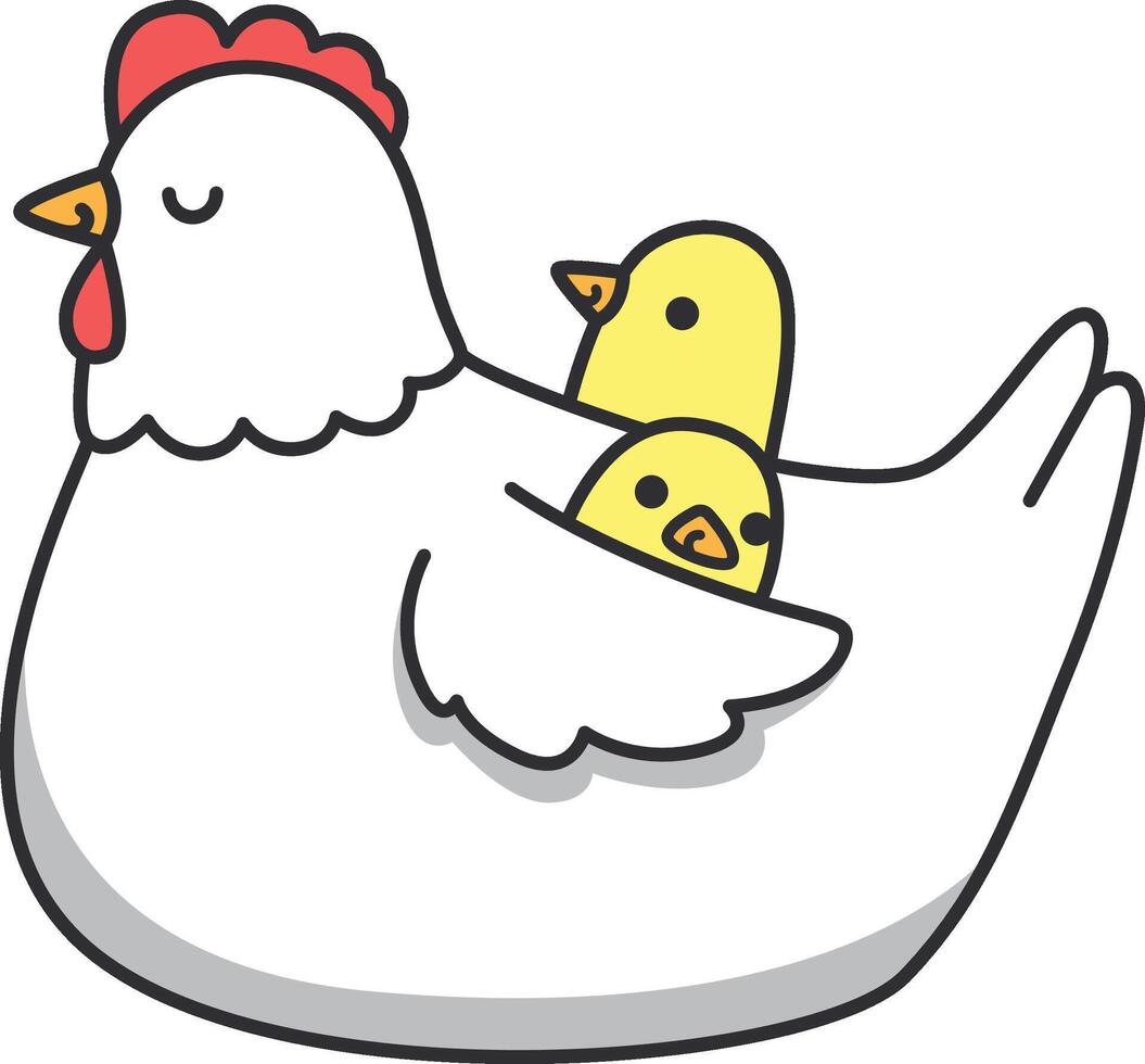 Chicken and chick on white background. Vector illustration in cartoon style.