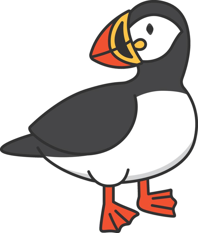 Puffin isolated on white background. Vector illustration in cartoon style.