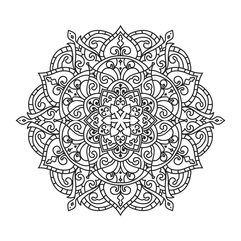 contorno mandala para colorante libro. negro y blanco mandala vector