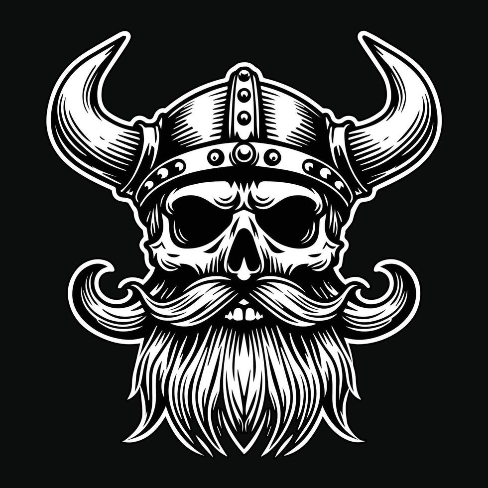 Vikings Skull Head Dark Art Style illustration vector