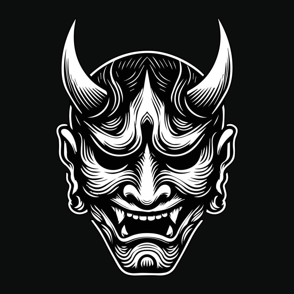 oscuro Arte de miedo japonés hannya máscara negro y blanco ilustración vector