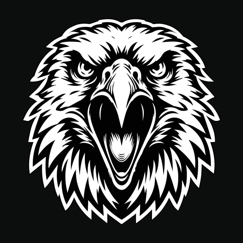 Dark Art Angry Beast Eagle Head Black and White Illustration vector