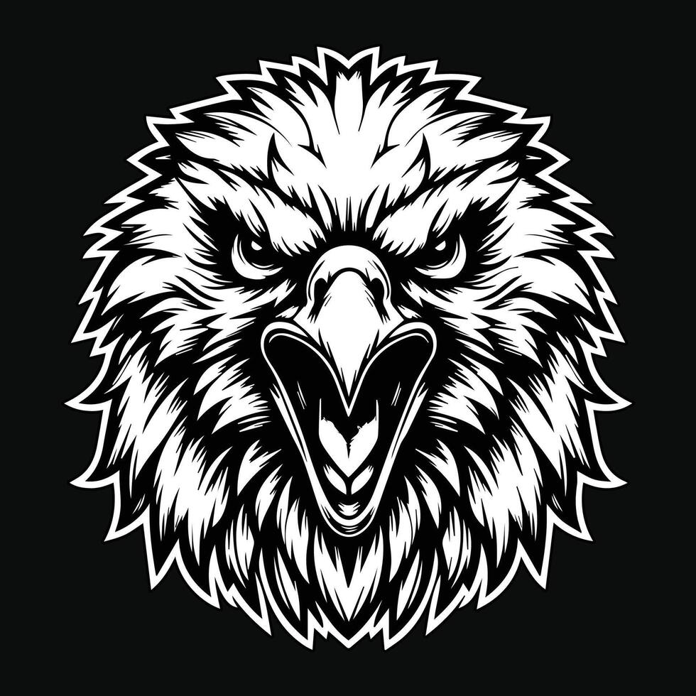 oscuro Arte enojado bestia águila cabeza negro y blanco ilustración vector