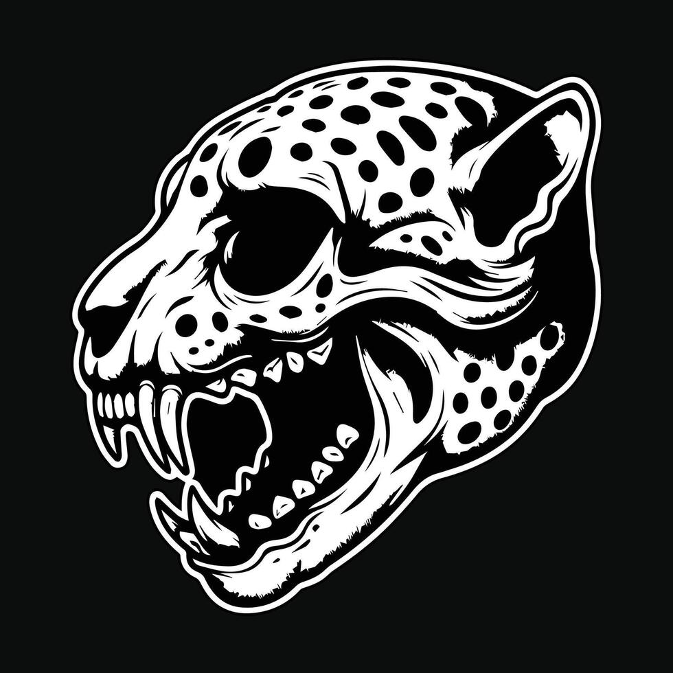oscuro Arte enojado cráneo bestia leopardo cabeza negro y blanco ilustración vector