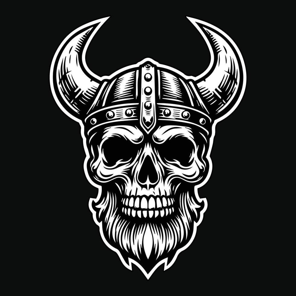 Vikings Skull Head Dark Art Style illustration vector