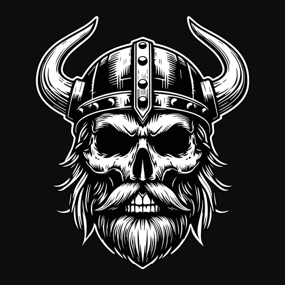 Vikings Skull Head Dark Art Style illustration vector
