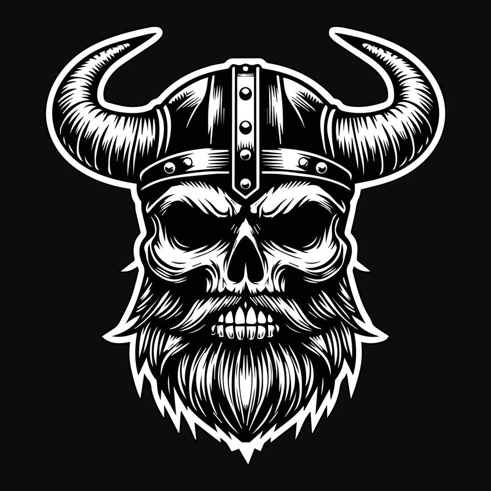 Vikings Skull Head Dark Art Style illustration vector