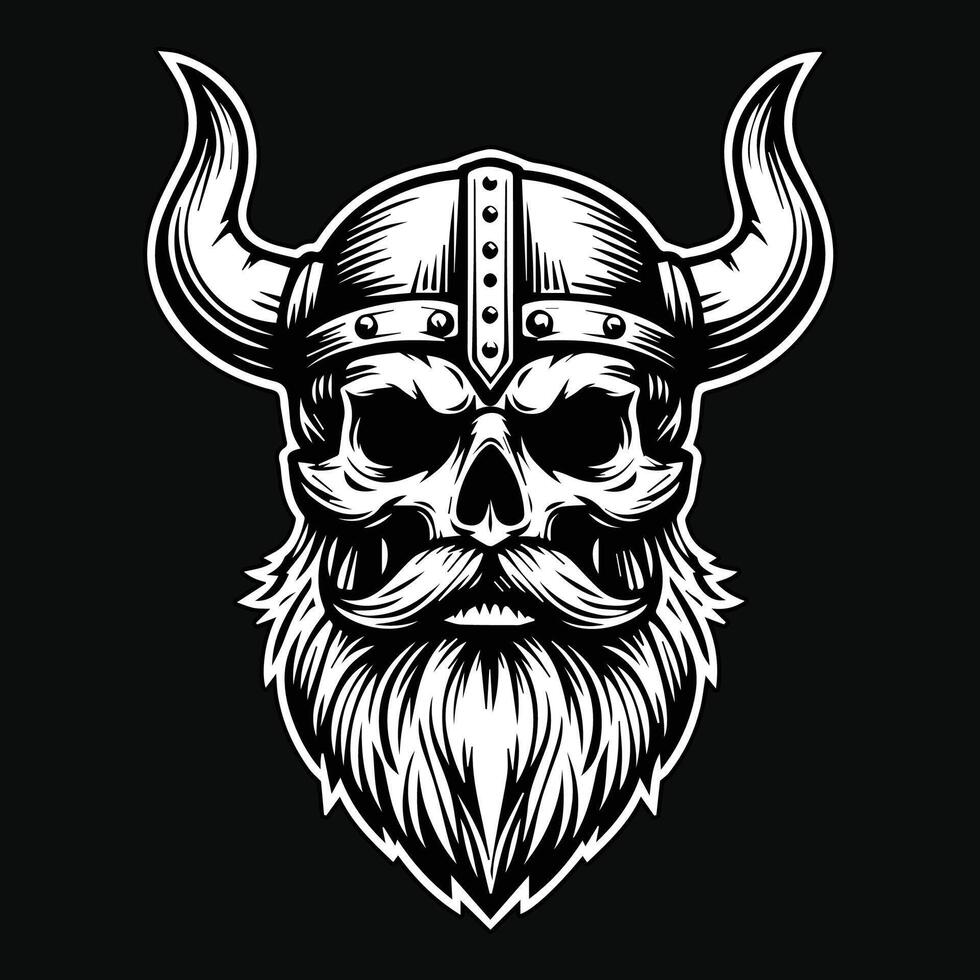 Vikings Skull Head Dark Art Style illustration vector