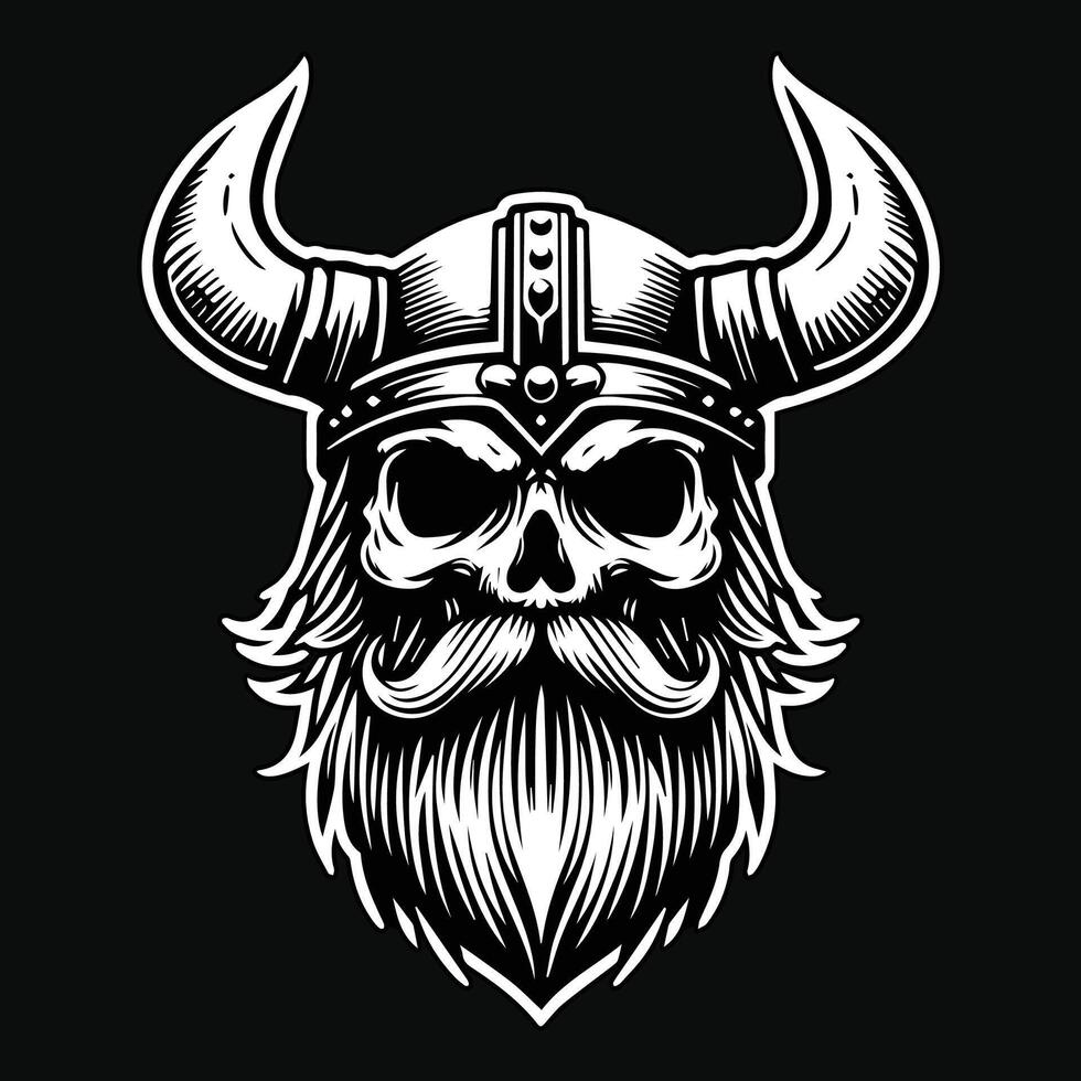 Vikings Skull Head Dark Art Style illustration vector