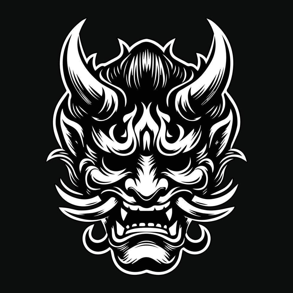 oscuro Arte de miedo japonés hannya máscara negro y blanco ilustración vector