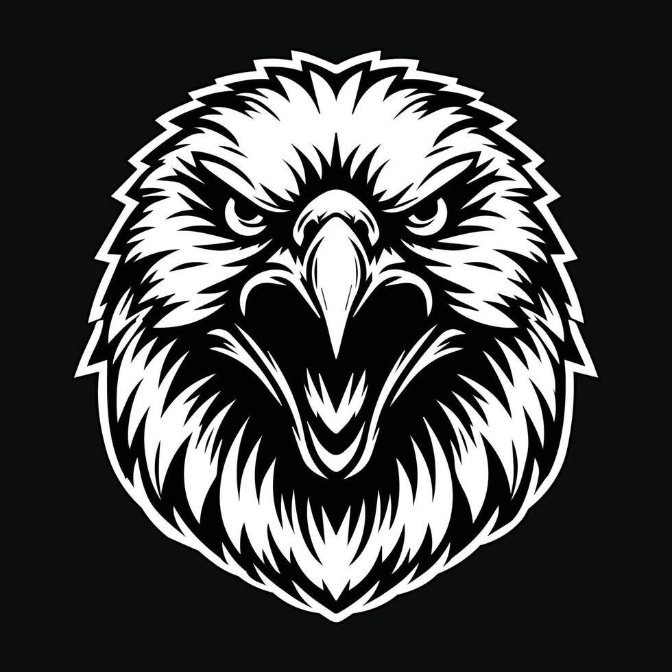 Dark Art Angry Beast Eagle Head Black and White Illustration vector