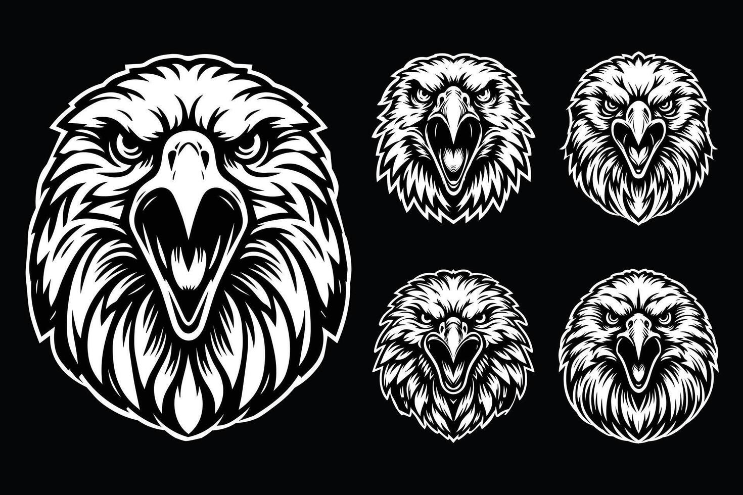 Dark Art Angry Beast Eagle Head Black and White Illustration vector