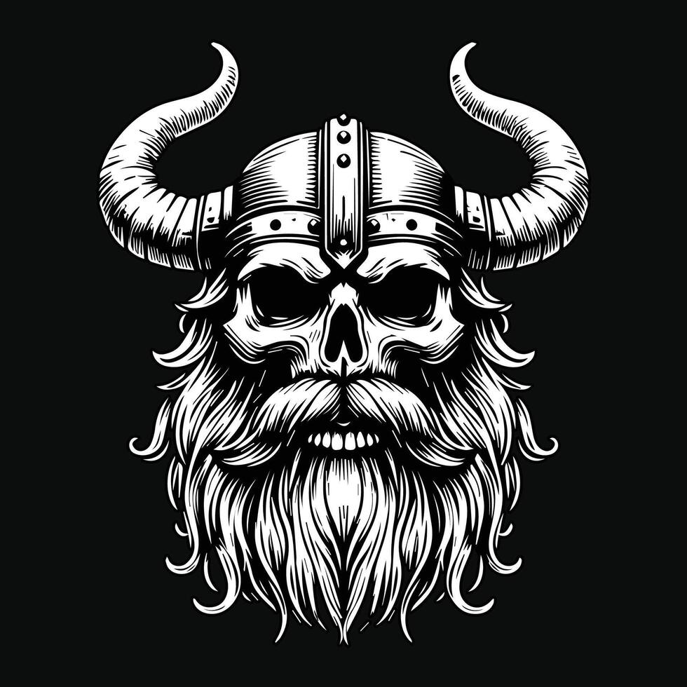 Vikings Skull Head Dark Art Style illustration vector