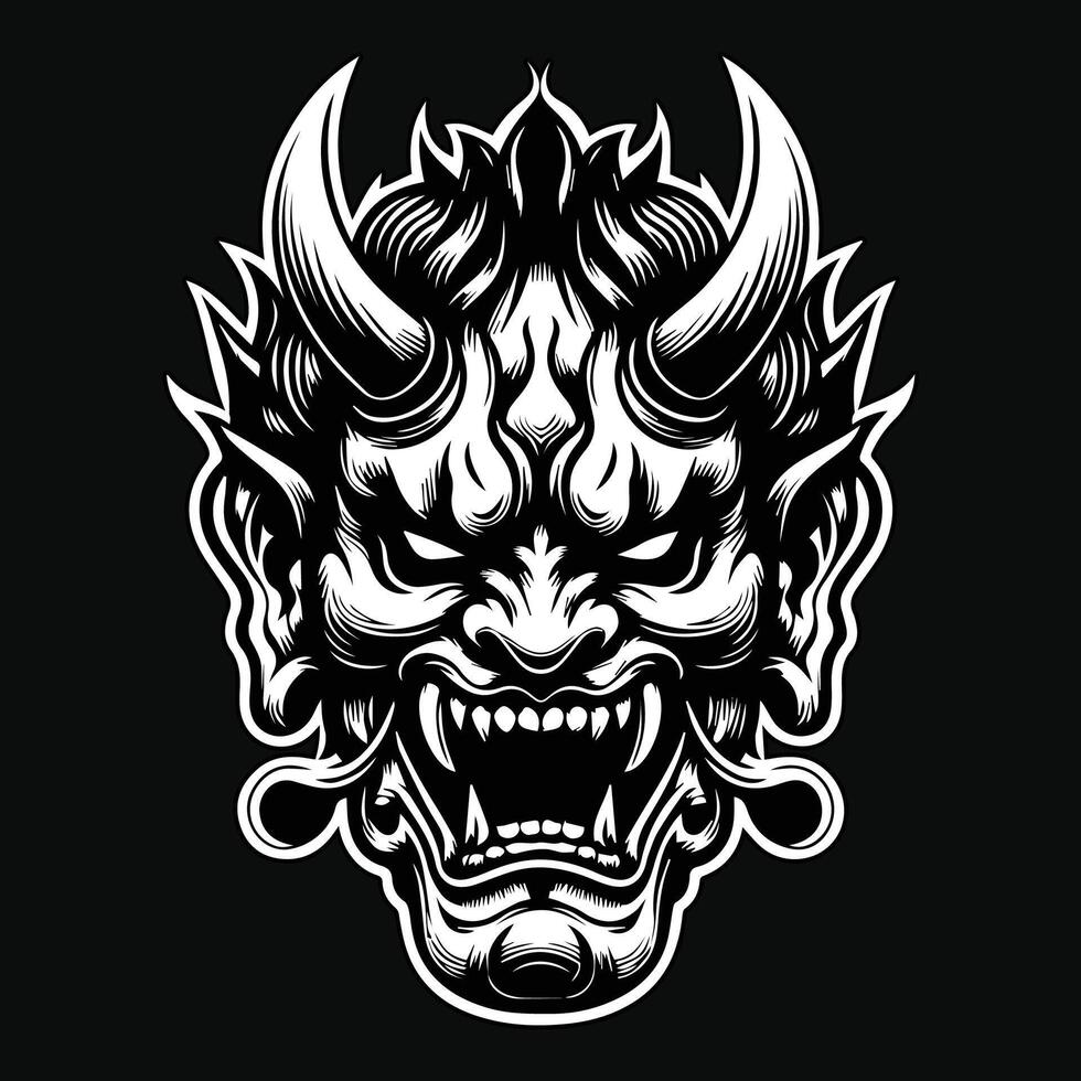 oscuro Arte de miedo japonés hannya máscara negro y blanco ilustración vector