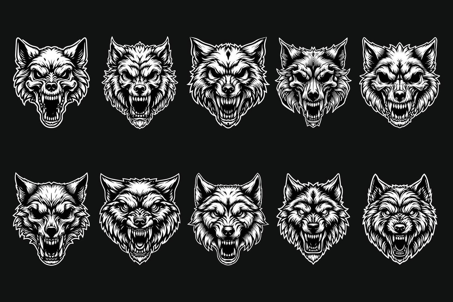 Dark Art Skull Angry Beast Wolf Head Black and White Illustration vector