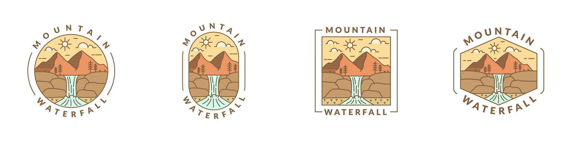 illustration of mountain and waterfall outdoor monoline or line art style vector