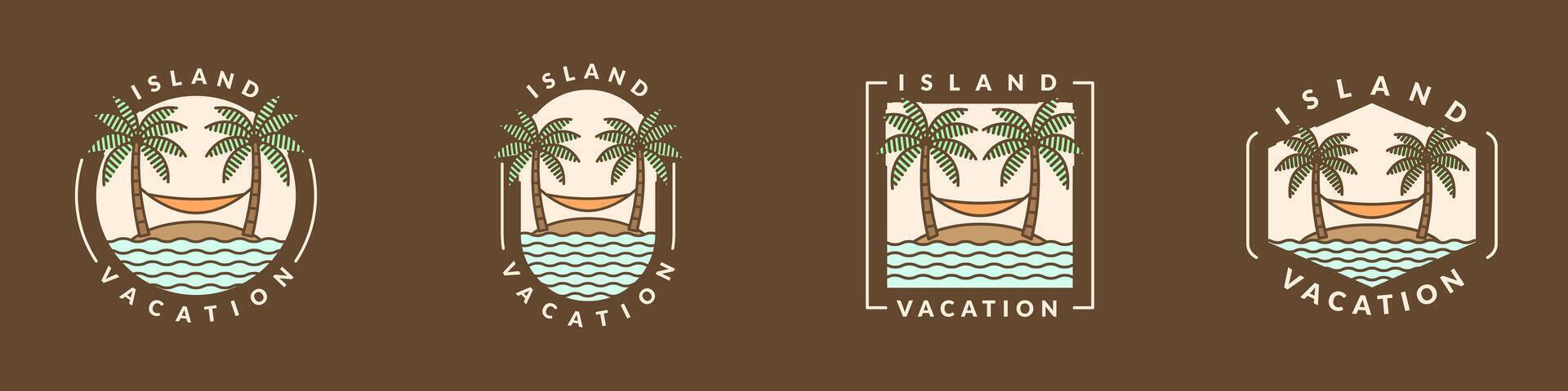 ilustración de isla y hamaca monoline o línea Arte estilo vector