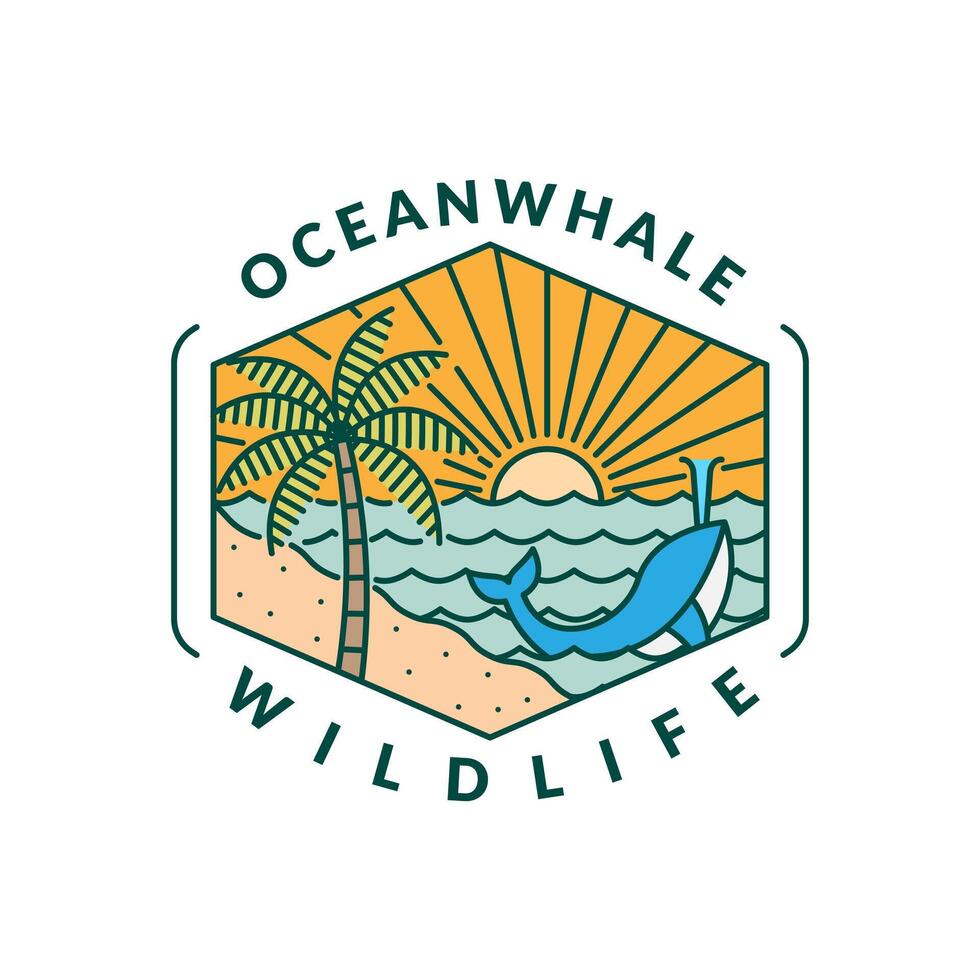 illustration of beach and whale monoline or line art style vector