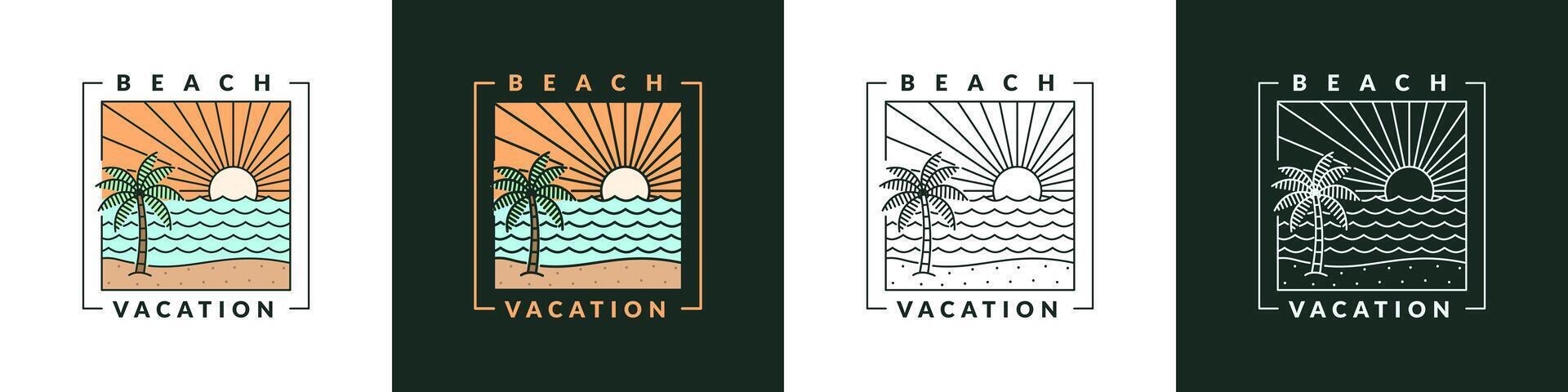 ilustración de playa monoline o línea Arte estilo vector