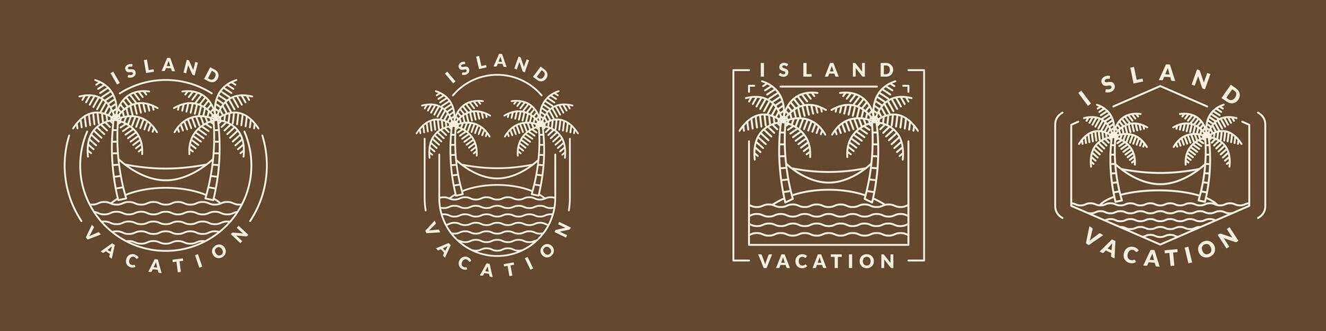 illustration of island and hammock monoline or line art style vector