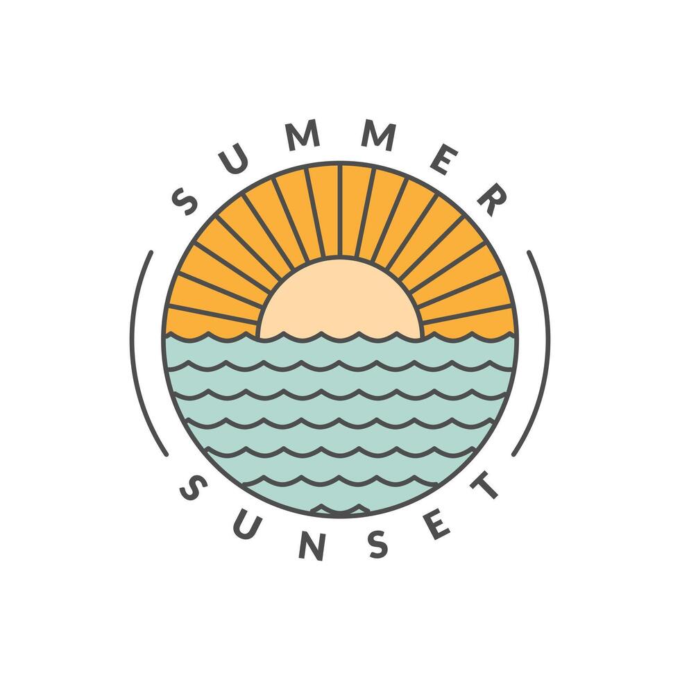 illustration of sunset beach monoline or line art style vector